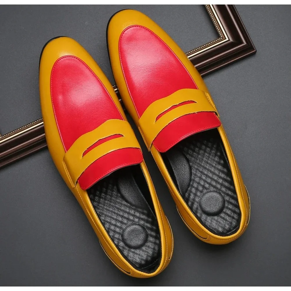 Men's Two-Tone Yellow and Red Slip-On Loafers